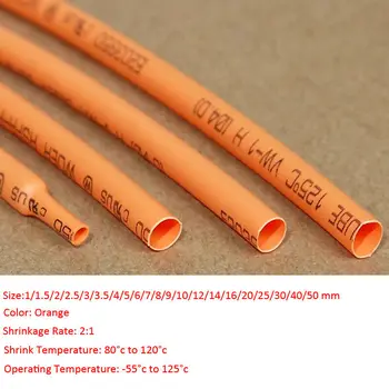 1-50Meters 2:1 de 1 mm-50 mm Naranja del Encogimiento del Calor de Tubo termo encogible Forrado de Tubo de Envoltura de Aislamiento de los cables de la Manga