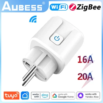 Aubess WiFi/ZigBee Smart Plug 16A/20A de la UE Smart Socket Con el Poder de Supervisión de Temporización de la Función de Control de Voz a Través de Alexa principal de Google