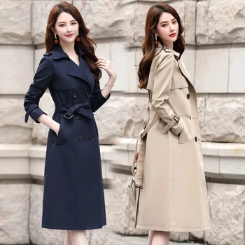 Larga Trench Coat Para las Mujeres De 2023 Doble Botonadura Otoño coreano Ropa de Negro, de color Caqui Cazadoras Abrigo Vestimenta Femenina, 4XL