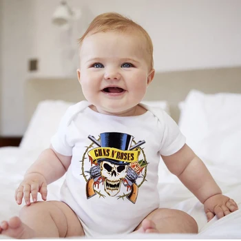 Esqueleto De Impresión De Guns N' Roses Bebé Del Cuerpo De La Moda Rock Y2k Tops Blanco Básico Casual De Bebés Mameluco Recién Nacido Bebé Monos