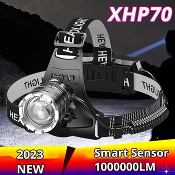 9000 Metros proyector de LED Sensor de XHP70 Más Potente Linterna Recargable USB de la Cabeza de la Lámpara de Luz de la linterna de la Linterna 1000000 Lúmenes