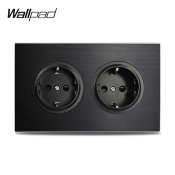 Wallpad L6 de Raso Negro, Marco de Aluminio 3x6 Placa, 146 * 86 mm de Doble UE toma de corriente Eléctrica de la Pared