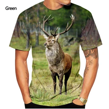 Nueva Moda Fresca de Animales de Ciervo de los Hombres y las Mujeres Casual de manga Corta Cuello Redondo T-shirt XS-5XL