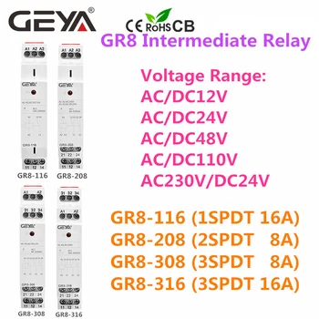 GEYA GR8 Intermedio de Retransmisión de la CA/de DC12V 24V 48V 110V AC230V Auxiliar Relé 8A 16A 1SPDT 2SPDT 3SPDT Electrónico Interruptor de Relé