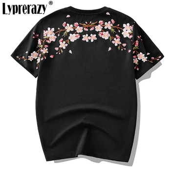 Lyprerazy Estilo Chino de la Flor Embridery Hombres T-Shirt de Manga Corta de Harajuku camiseta de Algodón de Verano Casual Tops Camiseta