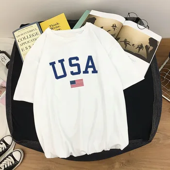 Harajuku de Verano de la Mujer camisetas Casual la Bandera de estados UNIDOS Impreso Tops Camiseta Mujer Camiseta de Manga Corta T Shirt Ropa t-shirt