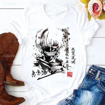 Tokyo Ghoul Camiseta de las Mujeres de los años 90 Gráfico Kaneki Ken T-shirt Harajuku Tops Camiseta Lindo Manga Corta Anime Japonés Camiseta Mujer