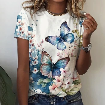 Mujeres Camiseta de la Mariposa de la Impresión 3d de la Camiseta de las Mujeres T-shirt de Moda Floral Tops Camisetas Camiseta Gráfico Y2k Camisetas Ropa de Mujer