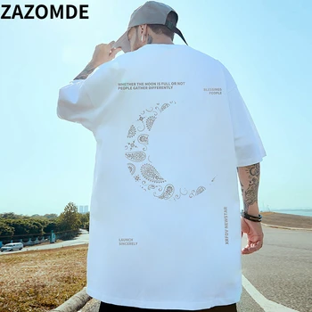 ZAZOMDE los Hombres de la Luna de Impresión de Camisetas Sueltas de gran tamaño Camisetas de Moda Casual Tops Parejas Harajuku Camiseta Ropa de Hip Hop Camiseta