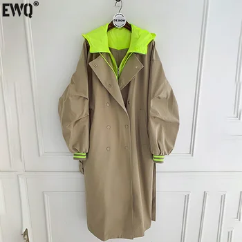 [EWQ]2023 Marea de Otoño de Nuevo con Capucha Abrigo coreano 1 Caqui Abrigo Largo Mujer Gabardina Gabardina venta Caliente Ropa de Otoño