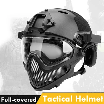 Completo cubierto de Disparo Casco con Malla de Acero Máscara de Paintball Táctico del Ejército Casco Impacto de la Resistencia Militar Airsoft Casco Máscara