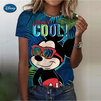 Ropa de moda de las Señoras de dibujos animados Encantadora Ropa de Manga Corta de Disney Mickey Minnie Impresión Gráfica Camiseta de Verano de la Camiseta de las Mujeres T-shirt