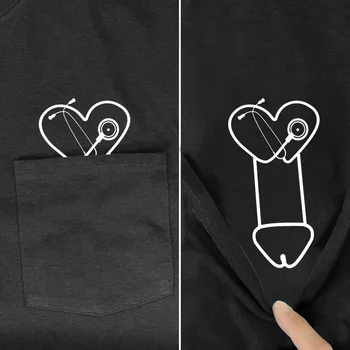 Algodón Bolsillo de la Camiseta de la Marca de Moda de Verano de Bolsillo de la Medicina Corazón Otro Lado Impreso camiseta Graciosa Camiseta de Algodón Tops de Envío de la Gota