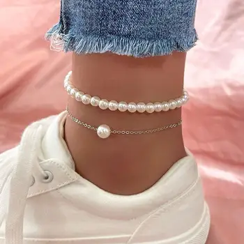 La moda de la Perla de la Cadena de Pulsera para Mujer Moda Color Plata/Color Oro Pulsera de Tobillo Descalza las Sandalias de los Pies de la Joyería