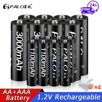 PALO 1.2 V AA Batería Recargable de 3000mah NIMH 1.2 V Recargables AA Baterías + 1100mah Batería AAA para micrófono de juguete