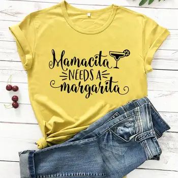 Mamacita Necesidades de una Margarita divertido mujeres camiseta nueva de la llegada 100%algodón casual divertido camiseta el día de la madre regalo de Mamá levante la camisa