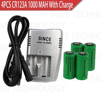 4pcs 16340 1000mah de 3v cr123a 16340 batería recargable 3.0 v rcr123a 16340 baterías de litio + 1pc 3.8 v, cargador de batería