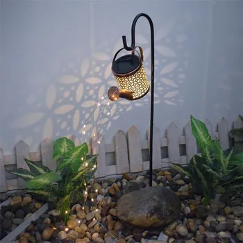 Al aire libre Solar de Riego Puede Ornamento de la Lámpara del Jardín del Arte de la Luz de la Decoración de la Hueco-hacia fuera de Hierro de la Ducha del LED Luces de la Cadena de Jardín Decoración