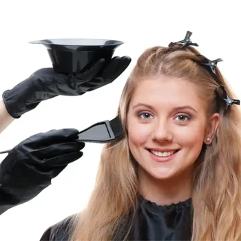 4Pcs/Set Pelo Negro Teñido Kit de Accesorios de la Coloración del Cabello Tinte Peine Revolviendo Cepillo de Plástico de Color Tazón de BRICOLAJE Herramienta de Peinado